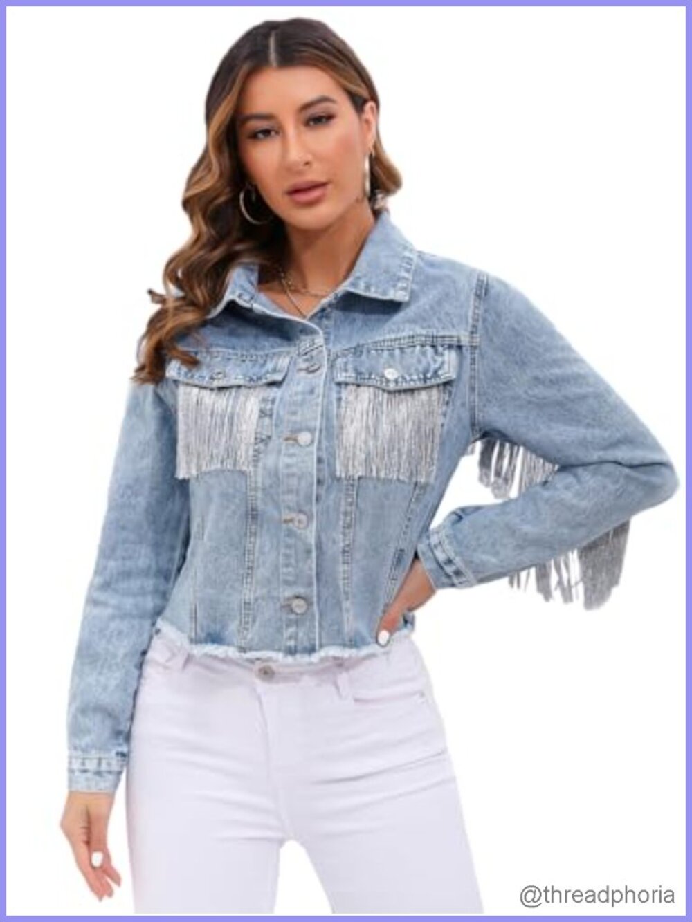 Oversized Fringe Denim Jacket Casual Jean Coat